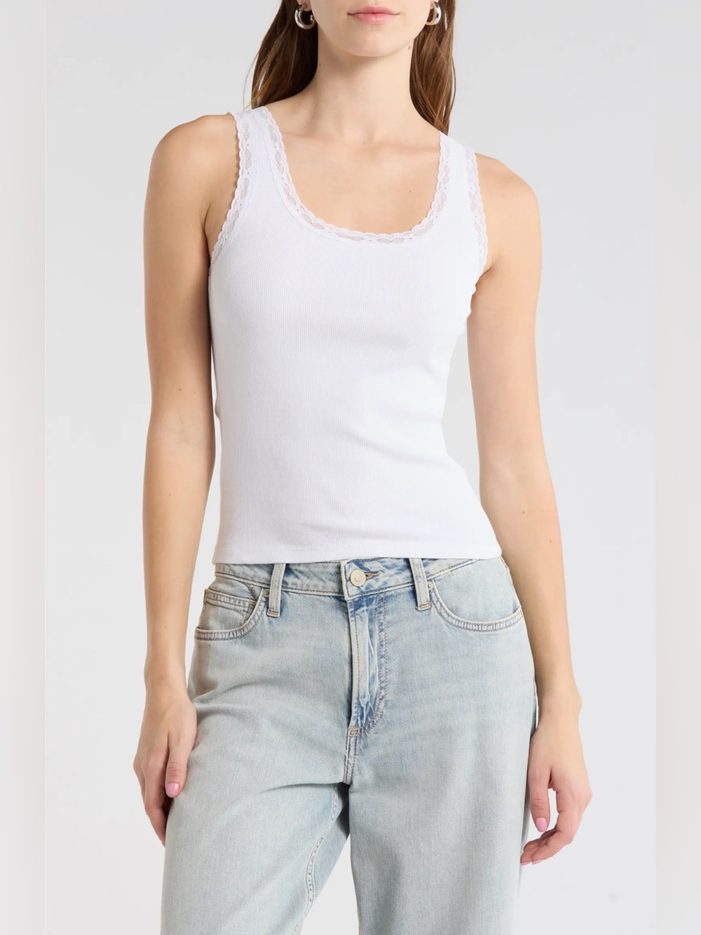 NWT Abound White Lace-Trim Ribbed Tank Top #lacetrim #tanktop